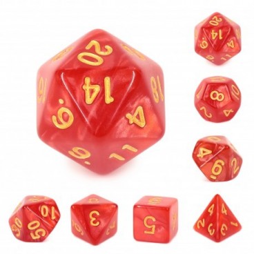 Set de 7 dés - Red (Golden font) pearl