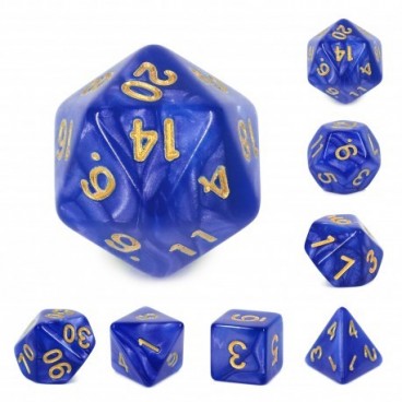 Set de 7 dés - Blue (Golden font) pearl