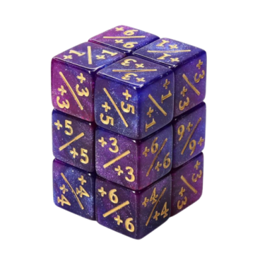 Dé 6 Modificateur Positif à l'unité - violet bleu pailleté doré
