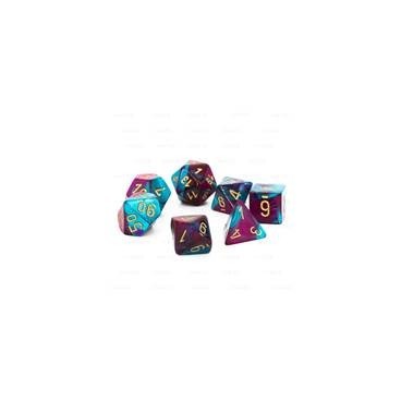 CHESSEX - Set de 7 dés - GEMINI - Violet – Sarcelle/Or