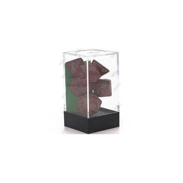 CHESSEX - Set de 7 dés - GRANITE - STRAWBERRY Rouge/Vert