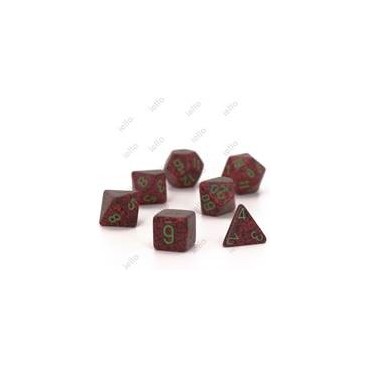 CHESSEX - Set de 7 dés - GRANITE - STRAWBERRY Rouge/Vert