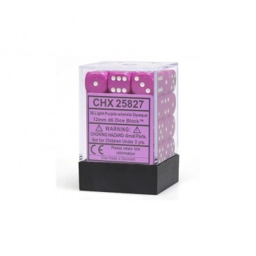 CHESSEX - Set de 36 dés 6 - OPAQUE - Violet Clair/Blanc