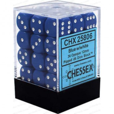 CHESSEX - Set de 36 dés 6 - OPAQUE - Bleu/Blanc