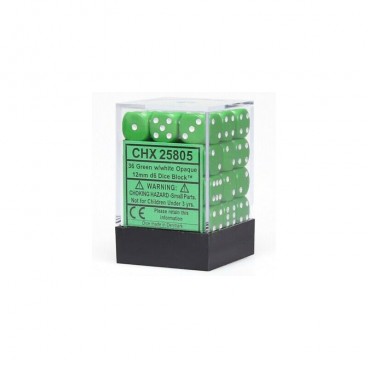 CHESSEX - Set de 36 dés 6 - OPAQUE - Vert/Blanc