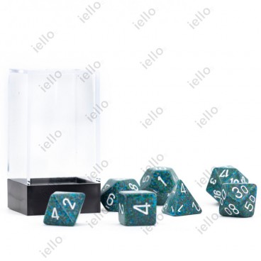 CHESSEX - Set de 7 dés - GRANITE - SEA Bleu-Vert/Blanc